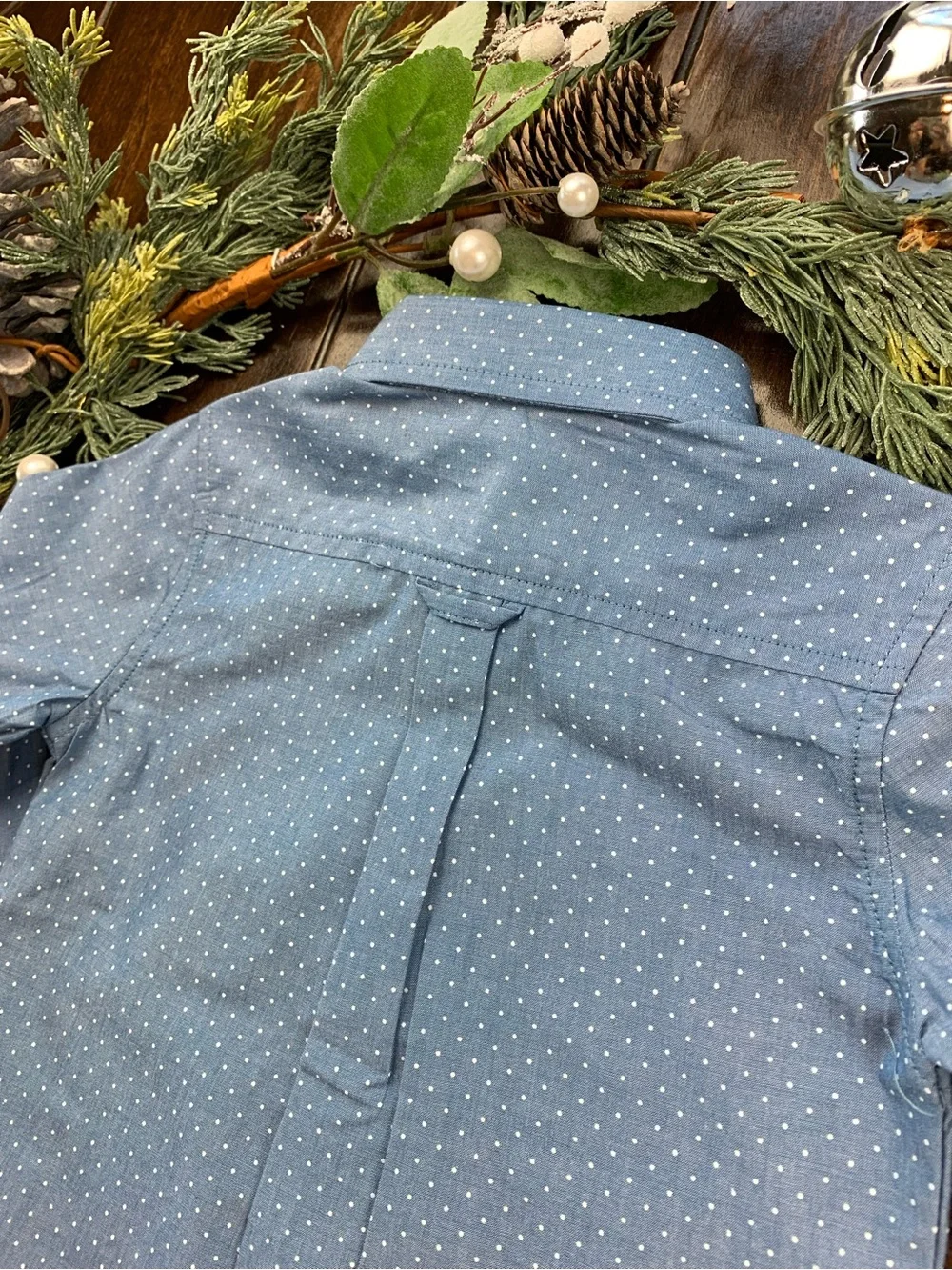 Rugged Butts Chambray Blue Dot-Print Long-Sleeve Button-Down Shirt for Kids